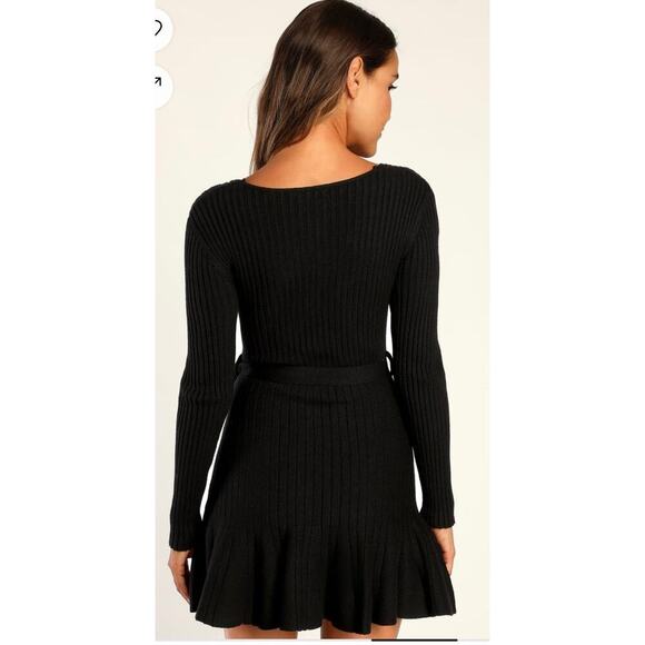 Lulus Black Warm Emotions Skater Mini Sweater Dress, size Large - Picture 4 of 9